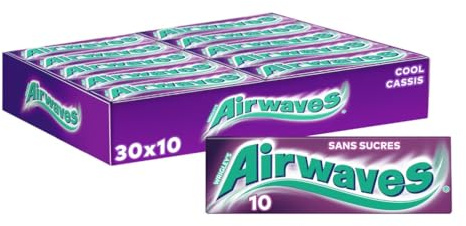AIRWAVES Chewing Gum Sans Sucre Cool Cassis 30x10 Dragées 420g | Chewing-gum cassis sans sucre pour une haleine fraîche au quotidien, au bureau ou en déplacement avec ce grand format