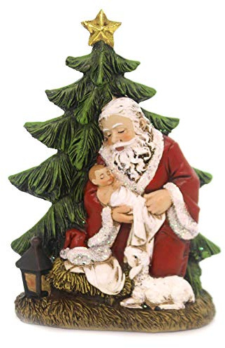 Joseph's Studio by Roman, Christmas Santa Collection, 6.25 H Kneeling Santa W/Tree, Home Décor, Devout Gift, Prayerful Inspiration (5x4x6)