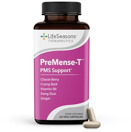 LifeSeasons - PreMense-T - PMS Relief Supplement - Support for Pre-Menstrual Symptoms, Cramping & Breast Tenderness - Nourish Tissue - Ginger Crampbark Dong Quai Chasteberry & Vitamin B6-60 Capsules