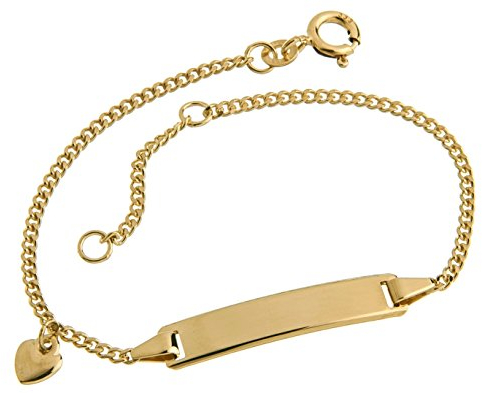 Silberketten Store Baby- / Kinder-Gravurarmband Panzer 1,8mm mit Herzanhänger, 333 Gold, inkl. Gravur, Länge 16cm