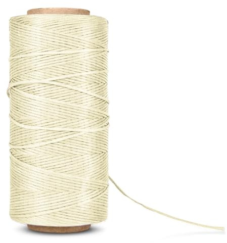 Flexzion Waxed Thread - 284 Yards (260 Meters) 0.8mm 150D Polyester Wax Thread for Leather Sewing, Bookbinding, Stitching, Repairing, Beading, & DIY Projects (Beige)
