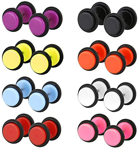 JEWELRIESHOP 8 Pairs Assorted Stainless Steel Acrylic Cheaters Plugs Barbell Expander Screw Stud Earrings, 19 Gauge (01. 8 MM, 8 Colors)