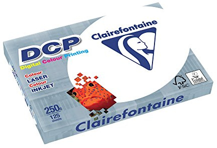 Clairefontaine 1857SC skrivarpapper DCP Premium kopieringspapper för färgintensiva bildtryck, DIN A4, 21 x 29,7 cm, 250 g, 1 Ries med 125 ark, vit