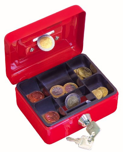 WEDO Kinder Geldkassette, zufällige Farbauswahl Rot oder Blau, mit Schloss | Größe ca. 12,5 x 9,5 x 6,3 cm, 2 Schlüssel