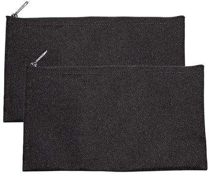 Cardinal bag supplies Multipack of 2 Compact Zipper Cloth Pouches, Zipper Bag, Travel Toiletry, Cosmetics, Stationary Case, 11 x 6 inches (Black)
