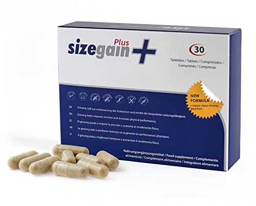 SizeGain Plus - Capsules pour augmenter la virilité et la puissance sexuelle. 30 capsules