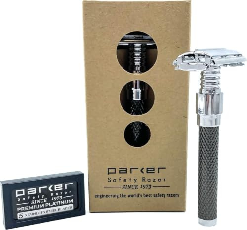 Parker Safety Razor 92R schweres Schmetterling öffnen Double Edge Safety & 5 Premium Blades Rasierer