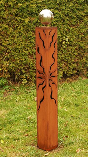 Anton Wiesmueller Gartendekoshop24 – Gartendeko Rost Säule, 100 cm, mit Edelstahlkugel und Muster. Handgemachte Metall Säule aus Edelrost für draußen. Moderne Garten Rostsäule für den Außenbereich. -