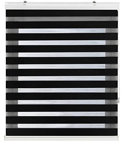 Blindecor Vela | Rollo nacht und tag premium mit galerie | Schwarz, doppelrollo 140 x 180 cm (BxH) | Stoffgröße 137 x 175 cm | Elegantes Tag und Nacht rollo