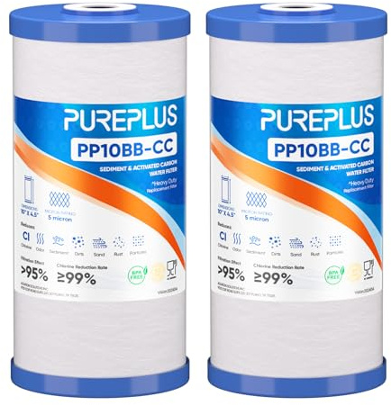PUREPLUS 5 Micron 10 x 4.5 Whole House Sediment and Carbon Water Filter Replacement Cartridge for GE FXHTC, GXWH40L, GXWH35F, GNWH38S, Culligan RFC-BBSA, WRC25HD, PP10BB-CC, Pentek RFC-BB, 2Pack