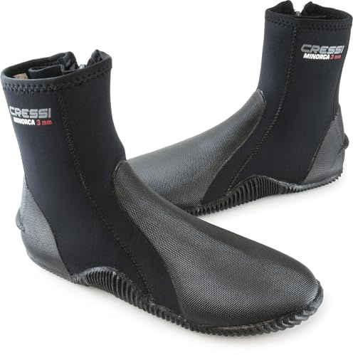 Cressi Minorca Long 3 mm Crew Diving Boots, Black/Black, US Men's 10 • US Ladies' 11