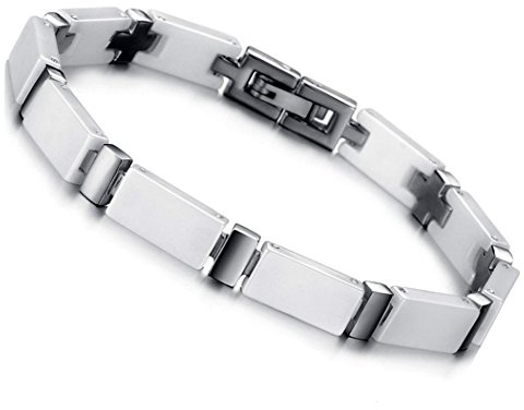 Flongo Keramik Armband Porzellan Damen: pink weiss schwarz silber Herren Pärchen Armbänder Armreif Edelstahl Armkette dünn für Frauen Männer Paar