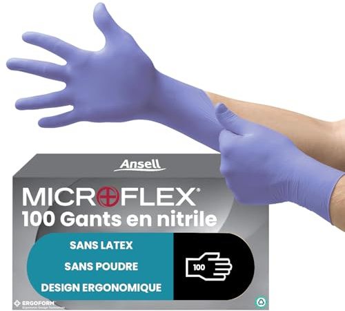 Ansell MicroFlex 93-843 Powder-Free Disposable Nitrile Gloves, Multipurpose, Chemical and Mechanical Protection, Blue, Size S (100 Pieces)