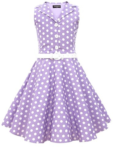 BlackButterfly Girls Holly Polka Dot Dress | Circle Skirt, Sleeveless, Collared Neckline, Buttoned Front, Fully Lined, Removable Belt, Twirl-Ready Volume, Ages 3-14