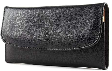 Windrose Schmucktasche Beluga/schwarz (Leder) - Hochwertige Handarbeit - Breite 20 cm - Leder