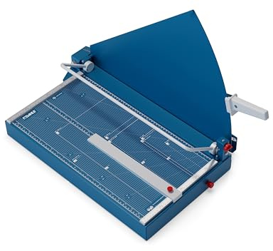 Dahle 587 Lever Cutting Machine with Manual Ironing Press and Material Blade (550 mm to DIN A3, Cutting Height 3.5 mm, Metal Table) Blue