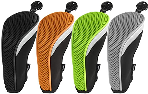Andux Golf Hybrid Schläger Kopfhauben 4er-Set mit austauschbarer Nr. Tag Schwarz orange grün grau