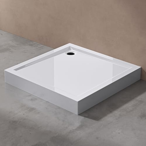 doporro Duschtasse Duschwanne 90x90x14 Ablaufgarnitur aus Acryl in Weiß | Quadratische Flache Duschwanne mit DIN-Anschlüssen für einfache Montage – stabil & pflegeleicht Faro1H mit AL02