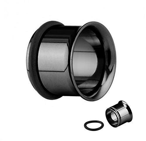 Treuheld® | 6mm Single Flared Ohr Flesh Tunnel | Schwarz | Chirurgenstahl | mit Gummi - Ring | Damen und Herren | Tunnelschmuck - Felge
