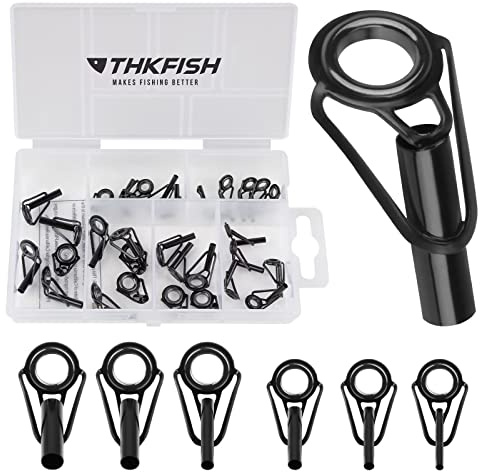 THKFISH Angelrute Reparatur Spitzenring Rutenring Angelrutenteile Tip Tops Edelstahl Keramik Spitzenringe 80Stück/30Stück