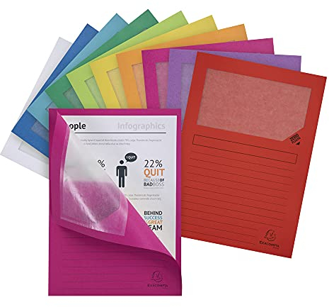 Exacompta 50200E 10er Pack Fenstermappen Super PEFC zertifiziert Karton 120g/m3 praktisch und robust für DIN A4 farbig sortiert