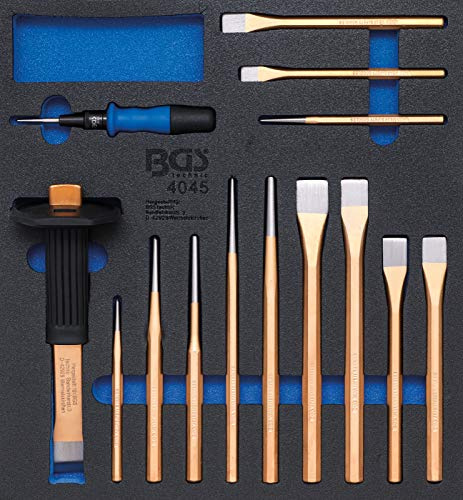 BGS 4045 | Werkstattwageneinlage 2/3 | Körner, Meißel, Splintentreiber | 14-tlg. | Automatischer Körner | Karosserie-Meißel | verstärkte Ausführung mit Sechskantschaft | Carbon-Stahl