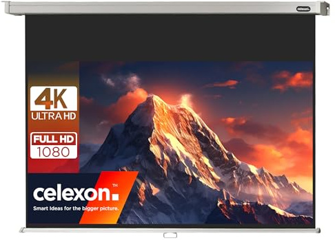celexon Professional Rollo-Leinwand 120 | 280x158 cm 16:9 | manuell ausziehbare 4K, Full-HD Beamer-Leinwand für das Büro & Heimkino-Projektionen | Wand- & Deckenmontage/ zum Aufhängen