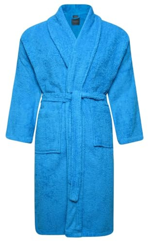 Adore Home 100% Cotton Terry Towelling Shawl Collar Bathrobe -Medium, Aqua