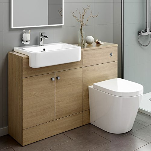 Luxury Oak Vanity Basin Sink Unit + Back to Wall Toilet Storage Furniture Set MV2005