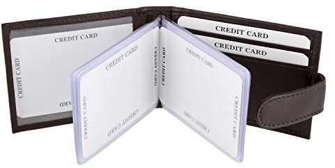 MACEMARO TRADING AUSWEISETUI Kartenetui Scheckkartenetui Kreditkartenetui Visitenkartenetui Kartenfächer Geldbörse Damen Sichtfenster Viele RFID Fächer Karte Scheckkarten EC Leder Schwarz Grau
