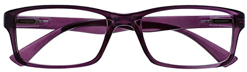 OPULIZE PEP Lesebrille für Damen und Herren - Große Rechteckige Brille - Komfortable Federscharniere - Kratzfest - Durchsichtig Lila - UVR +1.50