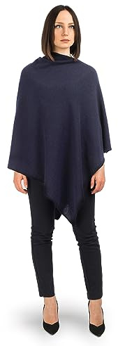 Dalle Piane Cashmere Poncho för damer, 100% kashmir, Made in Italy, elegant och mjuk, en storlek, Färg: Blå