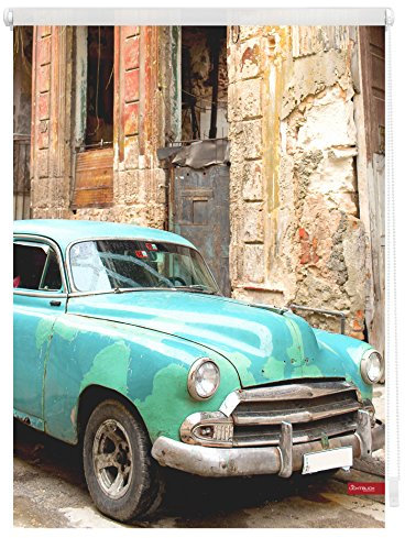 Lichtblick Klemmfix Tageslicht-Rollo mit Motiv, ohne Bohren, Blickdicht, Seitenzugrollo, Made in Germany, Kuba - Türkis Braun 80 x 150 cm (B x L)