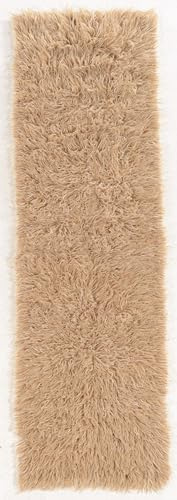 Linon New Flokati 1400gram Tan and Cream Mix Wool Shag 2'4 X 8'6 Runner Rug