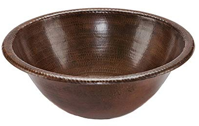 Premier Copper Products LR17RDB 17-Inch Round Self Rimming Hammered Copper Sink, Oil Rubbed Bronze