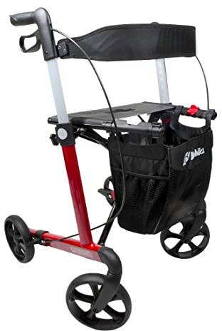 FabaCare Leichtgewichtrollator Leopard, Aluminium Rollator, Leicht, Faltbar, Innen und Außen, Vollausstattung, Belastbarkeit 150 kg, Rot