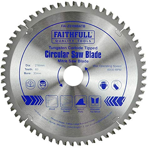 Faithfull FAIZ21660ATB TCT Cross Cut Mitre Saw Blade 216mm x 30mm Bore 60 Teeth