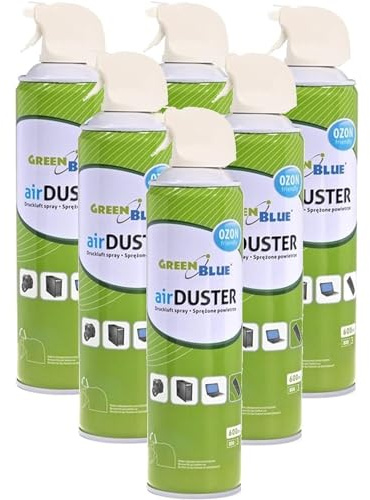 Green Blue tryckluftsspray set 6 x 600 ml | Air Duster med pistolatomizer och sprayrör | CFC-fri för kontaktfri rengöring av elektroniktangentbord kameror etc.
