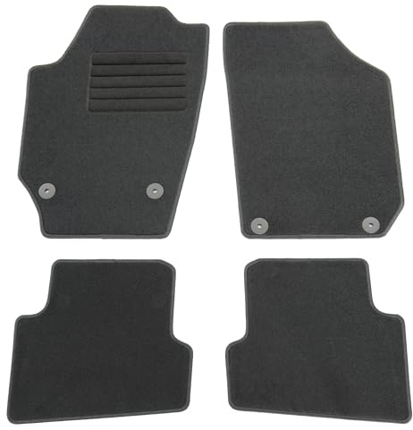 AD Tuning Textil Fußmatten für Skoda Fabia 2 5J (12/2007-10/2014) | 4-teilig, 100 % passgenau, Textil, Schwarz, Randkettelung, mit Druckknopf Befestigungen vorne