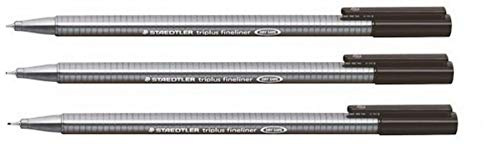 Staedtler Triplus Fineliner, 0,3 mm, Schwarz, fein, Stifte, superfein, Dry Safe &auswaschbar aus den meisten Textilien (3 St ck)