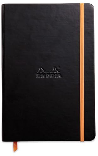 RHODIA 118742C - Black Rigid Notebook - A5 - Lined - 192 pages - Ivory Clairefontaine Paper 90 g/m - Bookmark, Elastic Closure - Faux Leather Cover - Rhodiarama Collection