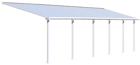 Palram Canopia Olympia Terrassenüberdachung 3x10 - Gestell aus Alumiuium & 16 mm Polycarbonat - Terrassendach Für den Ganzjährigen Gebrauch Geeignet, Weiß, 980 x 295 x 305 cm
