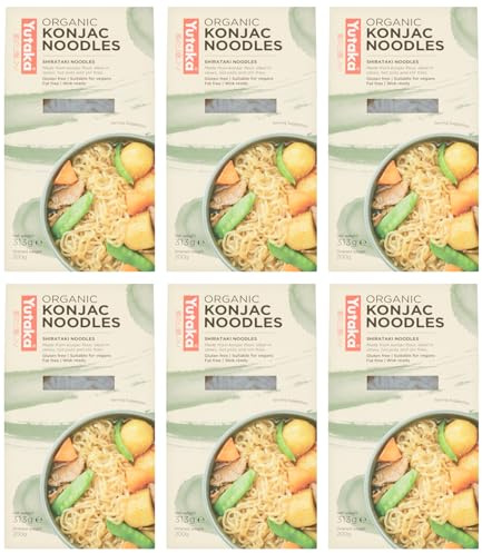 Yutaka - Organic Konjac Noodles 375g x 6 - Chinese Shirataki Noodles, Low-Calorie, Low-Carb - Made from Konjac Flour - Ideal for Stir-Fries, Soups, Salads, Stews & Hot Pots - Vegan & Gluten-Free