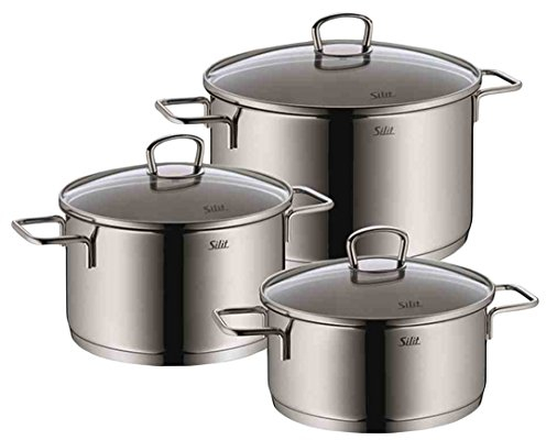 Silit Alicante Topfset Induktion 3-teilig, Kochtopf Set mit Glasdeckel, Edelstahl poliert, Induktions Töpfe Set unbeschichtet