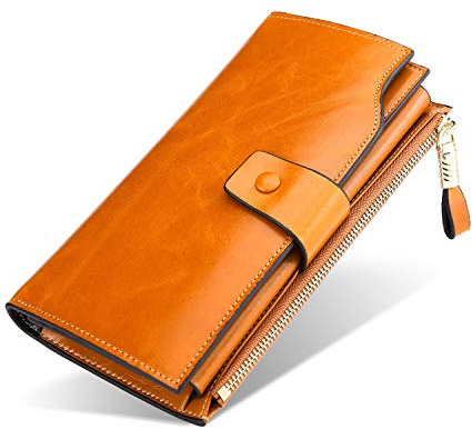 FANDARE RFID Geldbörse Damen Herren Foto Brieftasche Foto Brieftasche Schutz Münzbörsen Portemonnaie Unterarmtasche Clutches Geldklammer Kreditkartenetui Geldbeutel Reise Leder Geldbörse Braun