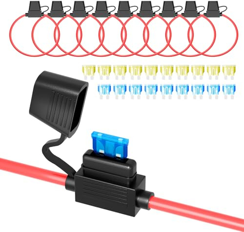 RECOIL FH12-10 Inline Sicherungshalter Set 12AWG ATC/ATO – 10er Pack mit 10x15A +10x20A Sicherungen für Auto/Elektronik