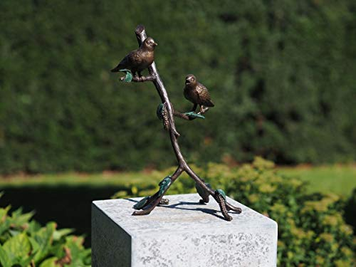 H. Packmor GmbH Bronzeskulptur Zwei Spatzen auf einem AST - Dekoration für Haus und Garten - 32x18x12 cm