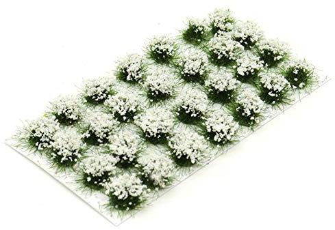 28 Stück weiße Blumengruppen Grasbüschel Statische Landschaft Modell DIY Miniatur für Zug-Landschaft Eisenbahn Landschaft Sand Militär Layout Modell Krieg Gaming Gelände