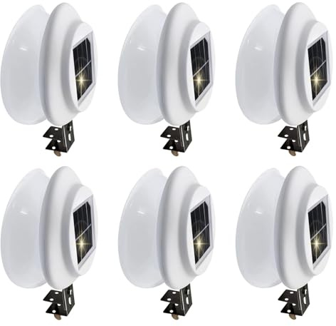 6 Pcs LED Solar Gutter Lights Waterproof Solar Powered Security Fence Lights Steel Mounting Brackets White Solar Lights for Outdoors for Patio Yard Terrace Balcony Frond Door Energy Class A +++