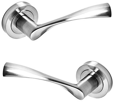 ARCO · Juego de manillas para puerta, acabado níquel satinado. Fabricado en aluminio